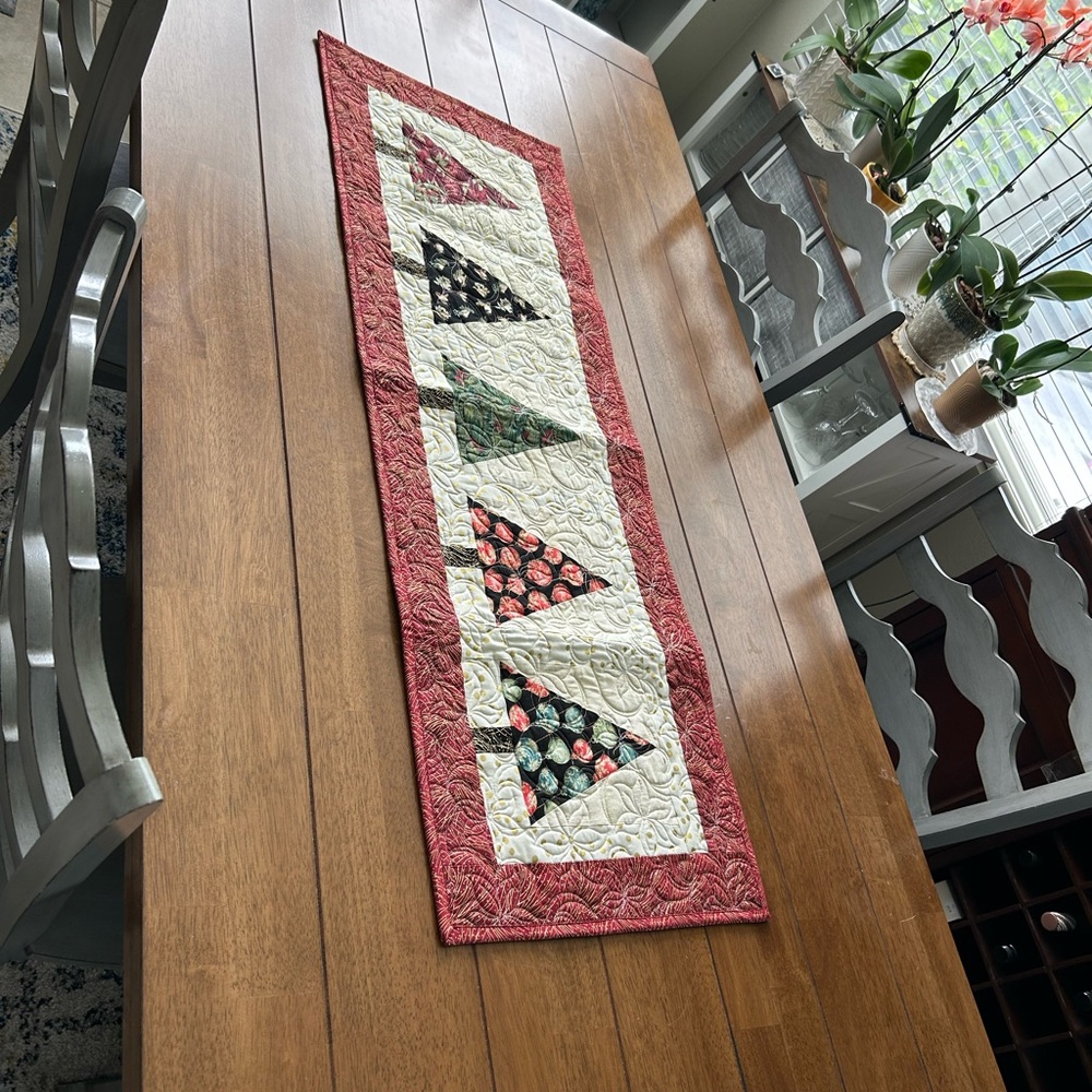 Festive Quilted Table Runner with Red and Green Accents